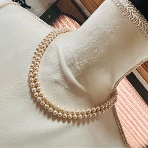 Vintage Sterling hand knotted double strand 6mm glass cream pearl necklace